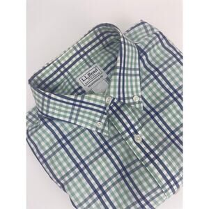 LL Bean Dress Shirt Men’s M Long Sleeve Button Green/Blue Plaid